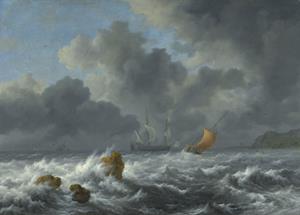 Sailing Vessels in a Stormy Sea 
